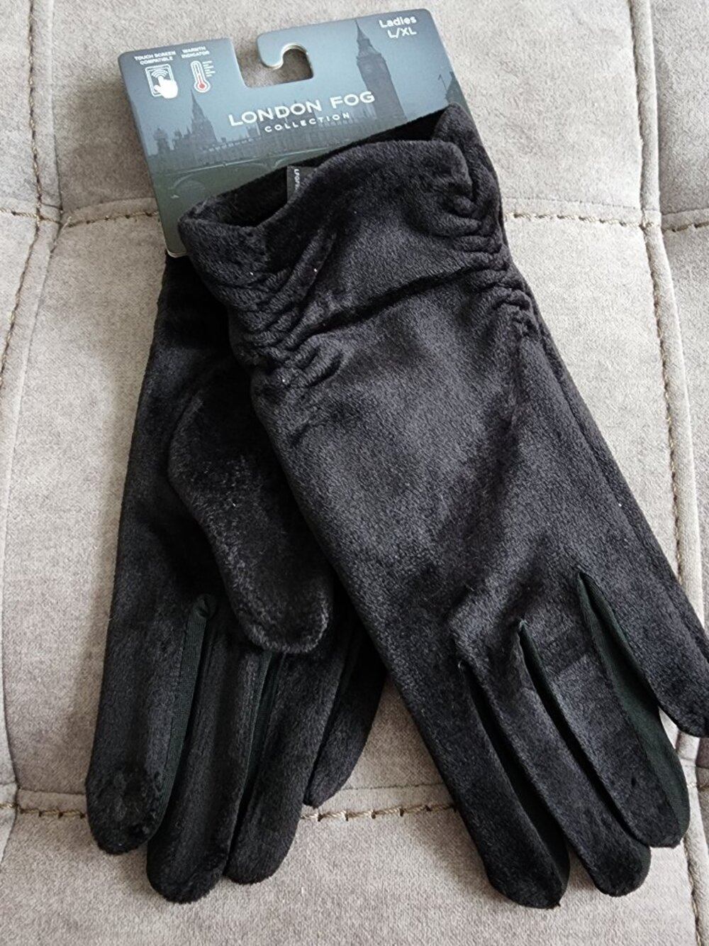 NWT London Fog Collection Women's Winter Black Gloves Size L/XL